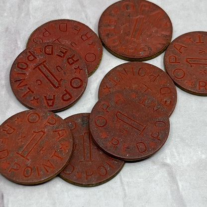 1940s WWII OPA Red 1 Point Ration Token Chit Lot of 8 SE2