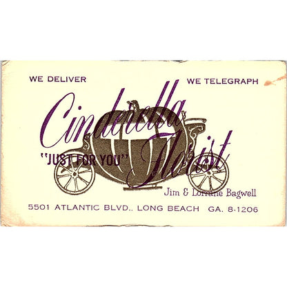 Cinderella Florist Jim & Lorraine Bagwell Long Beach Vtg Business Card TH2-B1