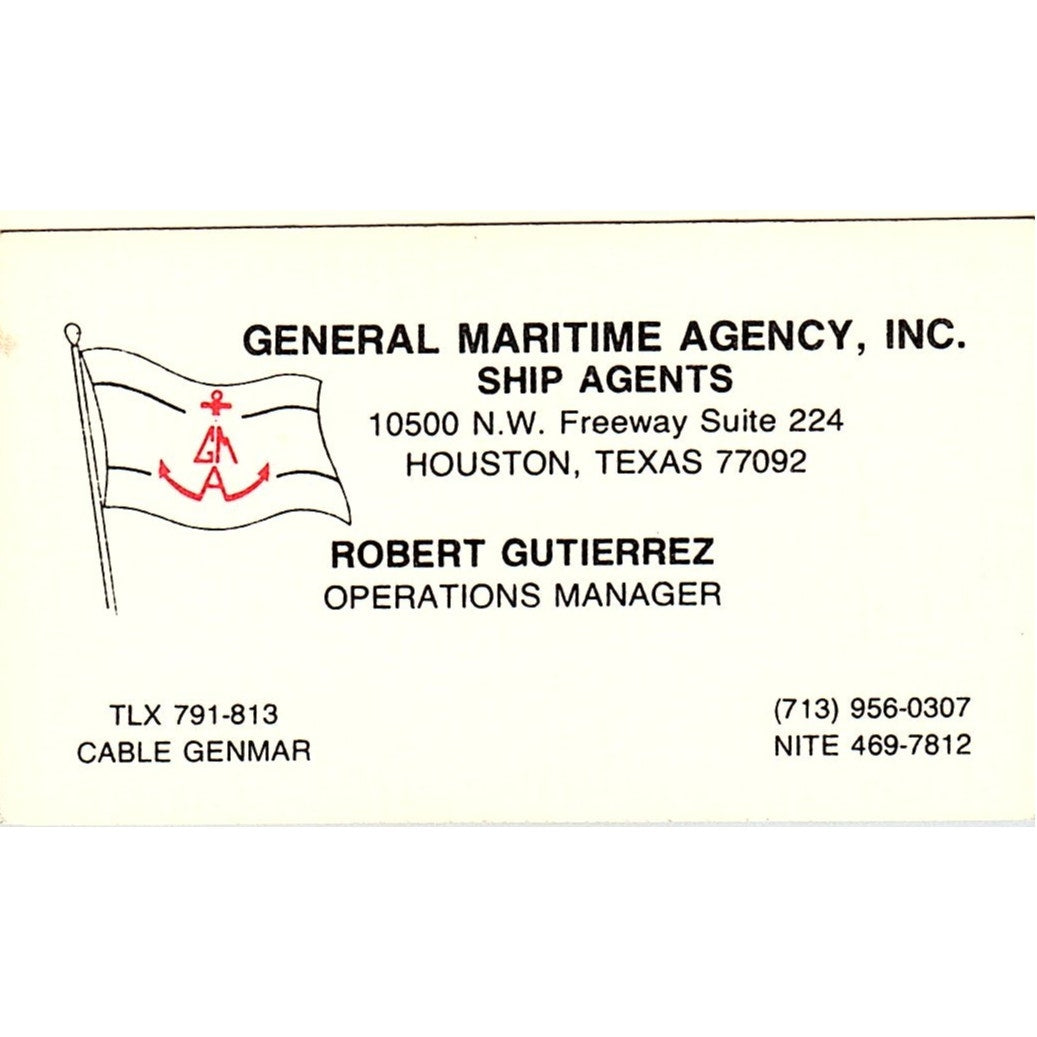 General Maritime Agency Robert Gutierrez Houston Vintage Business Card SD9-B13