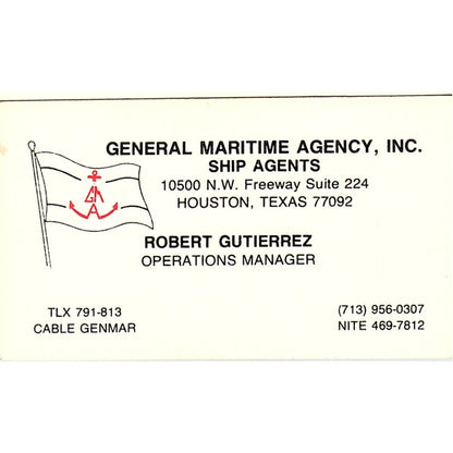 General Maritime Agency Robert Gutierrez Houston Vintage Business Card SD9-B13