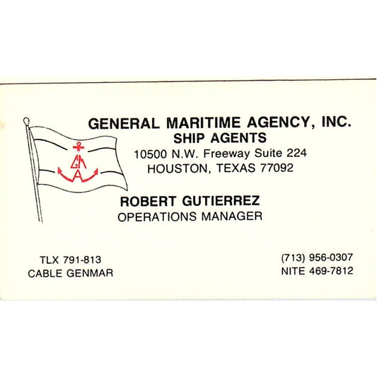 General Maritime Agency Robert Gutierrez Houston Vintage Business Card SD9-B13