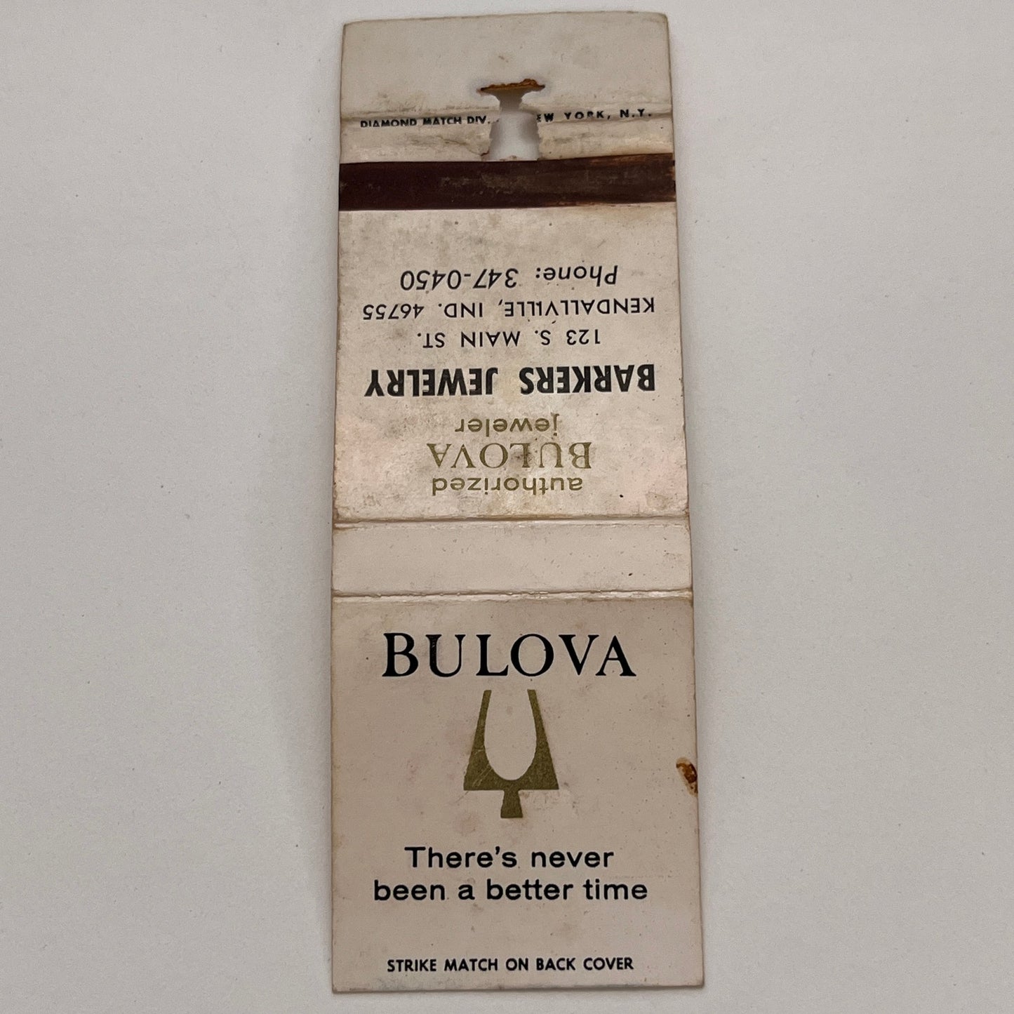Barkers Jewelry Bulova Dealer Kendallville Indiana Vintage Matchbook TB6-MB2-15