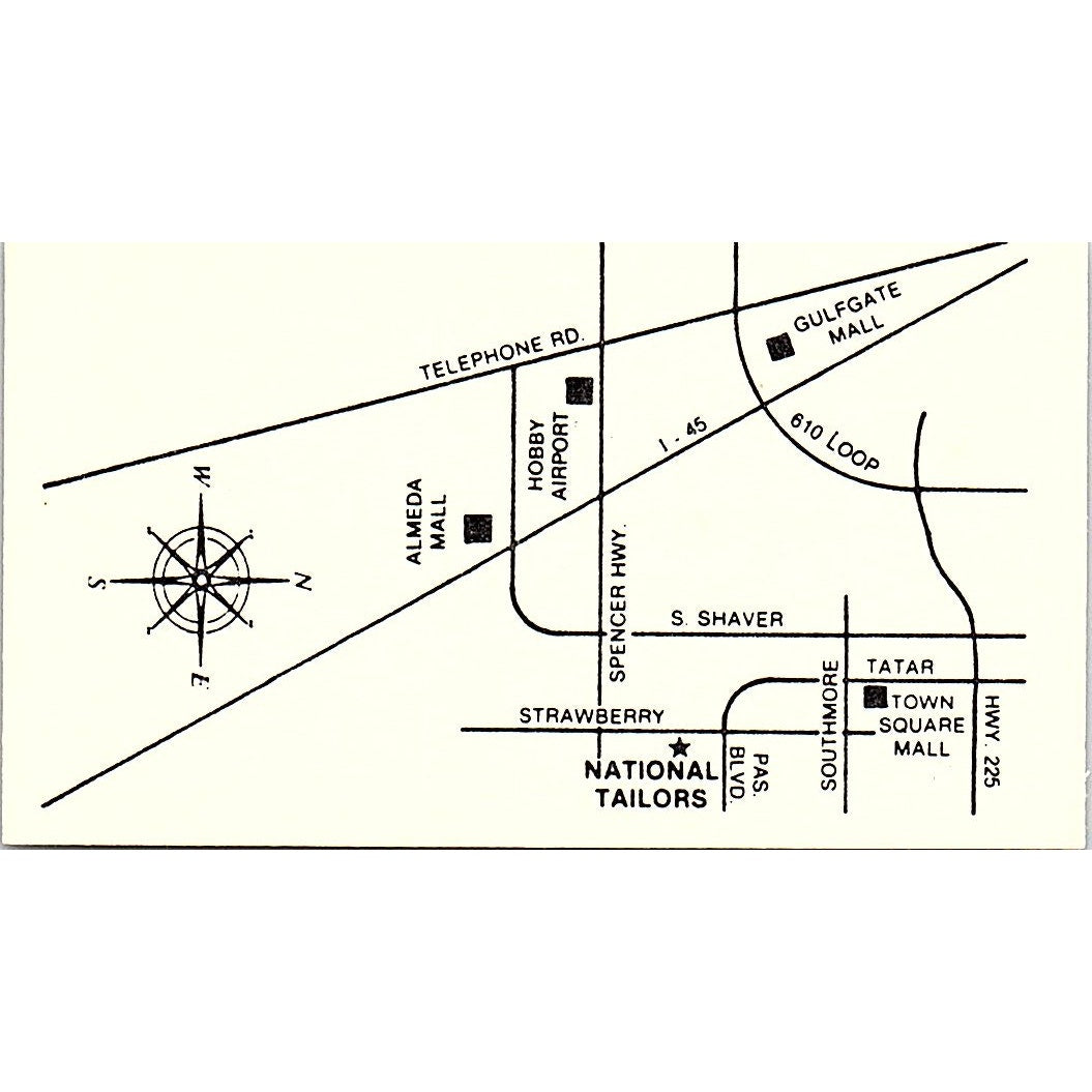 National Tailors 2123 Strawberry, Pasadena TX Vintage Business Card SC9-B6