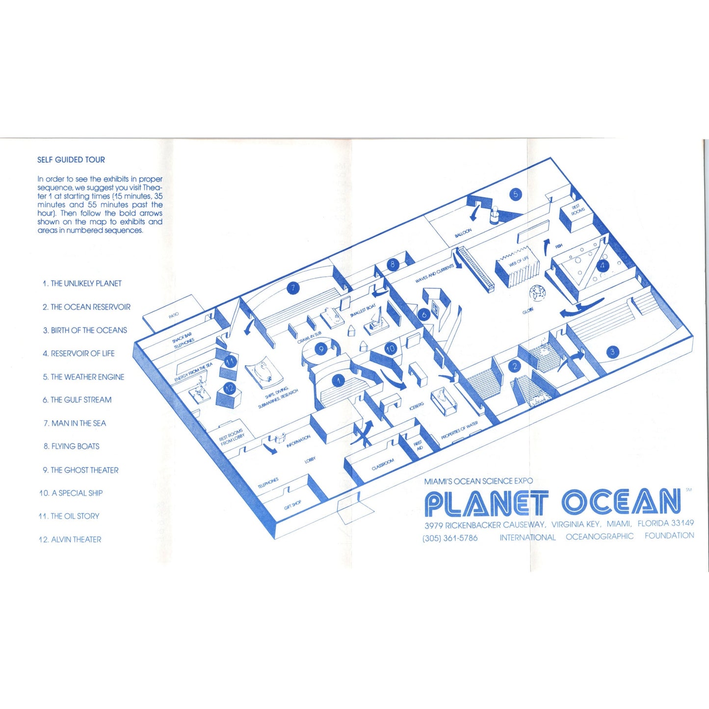 1980s Planet Ocean Miami FL Self-Guided Tour Fold Out Travel Brochure TF4-BA