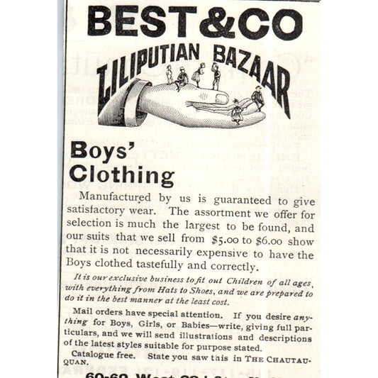 Best & Co Liliputian Bazaar Boys Clothing NY c1890 Victorian Ad AE8-CH5