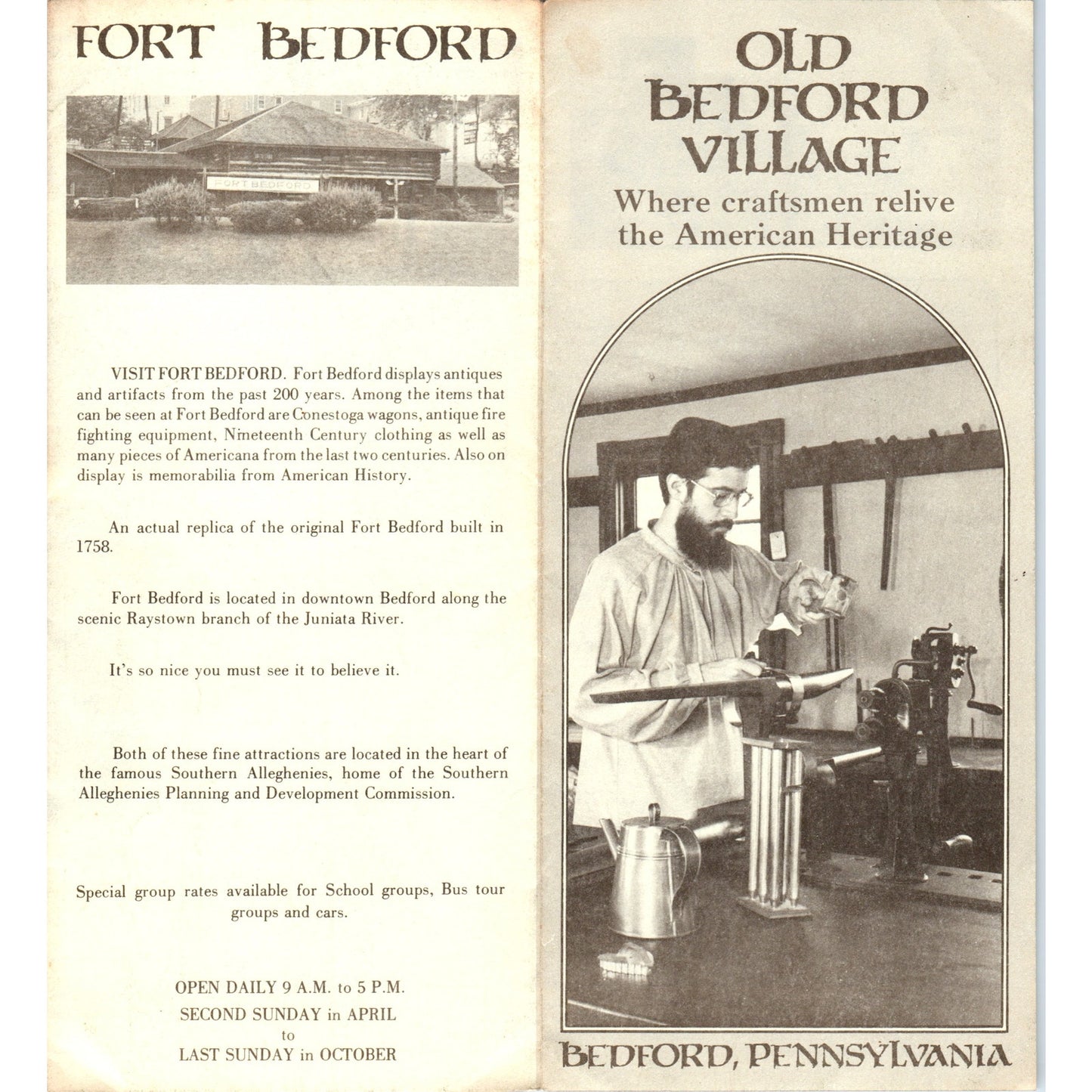 Vintage Old Bedford Village PA Fold Out Travel Brochure TH2-O2