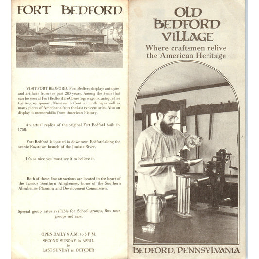 Vintage Old Bedford Village PA Fold Out Travel Brochure TH2-O2