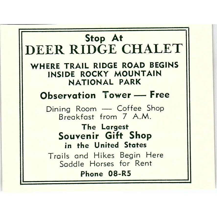 Deer Ridge Chalet, Rock Inn 1957 Estes Park CO Ad AG4-S10