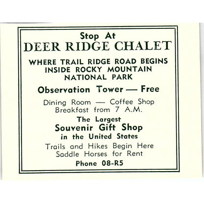 Deer Ridge Chalet, Rock Inn 1957 Estes Park CO Ad AG4-S10