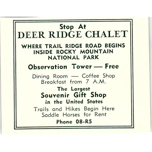 Deer Ridge Chalet, Rock Inn 1957 Estes Park CO Ad AG4-S10