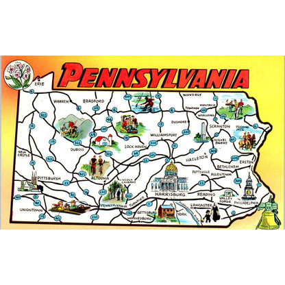 Pennsylvania State Illustrated Map Vintage Postcard PD5