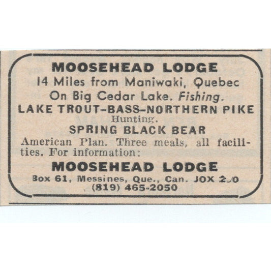 Moosehead Lodge Messines Quebec Canada 1977 Ad AF6-M4