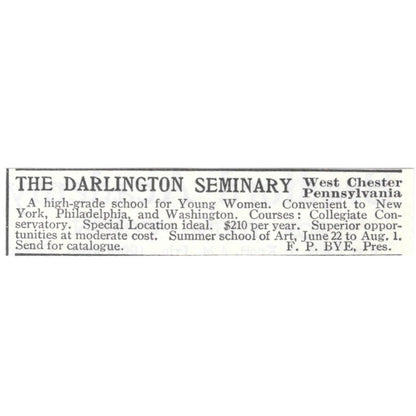 The Darlington Seminary West Chester PA F.P. Bye 1903 Magazine Ad AF7-SS5