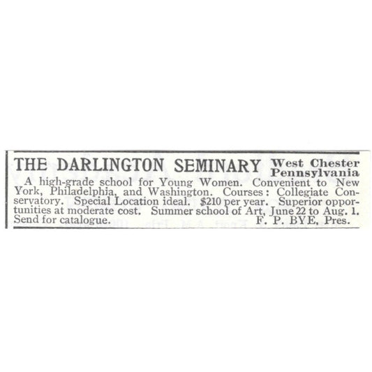 The Darlington Seminary West Chester PA F.P. Bye 1903 Magazine Ad AF7-SS5