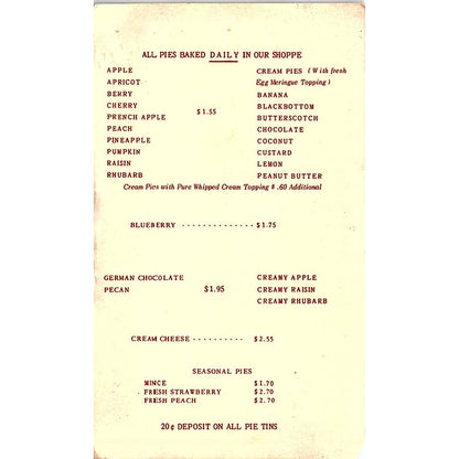 Hannah's Old Time Pies Long Beach CA Vintage Business Card TH2-B1