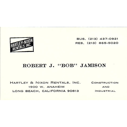 Hartley Nixon Rentals Robert J. Bob Jamison Long Beach CA Business Card SB4-B5