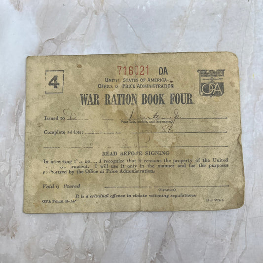 1940s WWII Ration Book Four With Ration Stamps TI8-S5