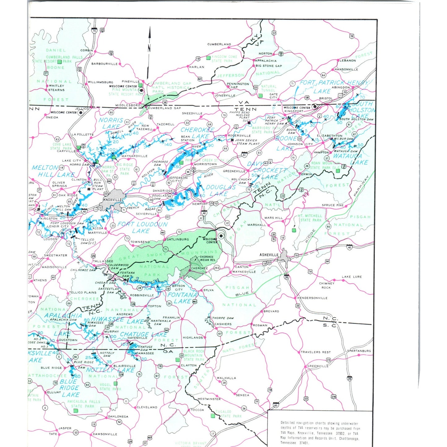 Vintage Recreation on TVA Lakes Fold Out Map & Brochure TF4-B3