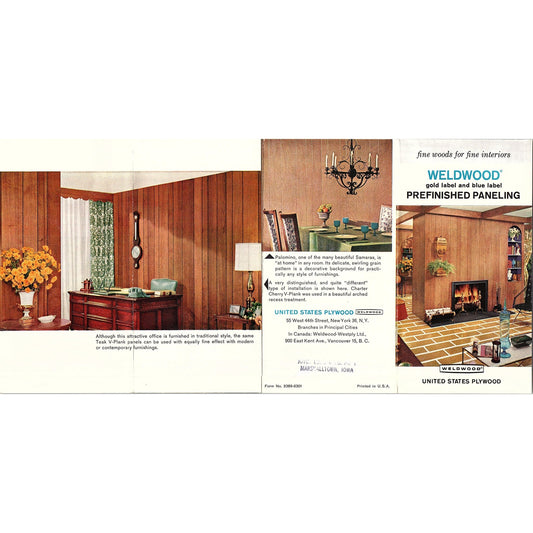 1965 Weldwood Prefinished Paneling United States Plywood Vintage Brochure AG5-H4