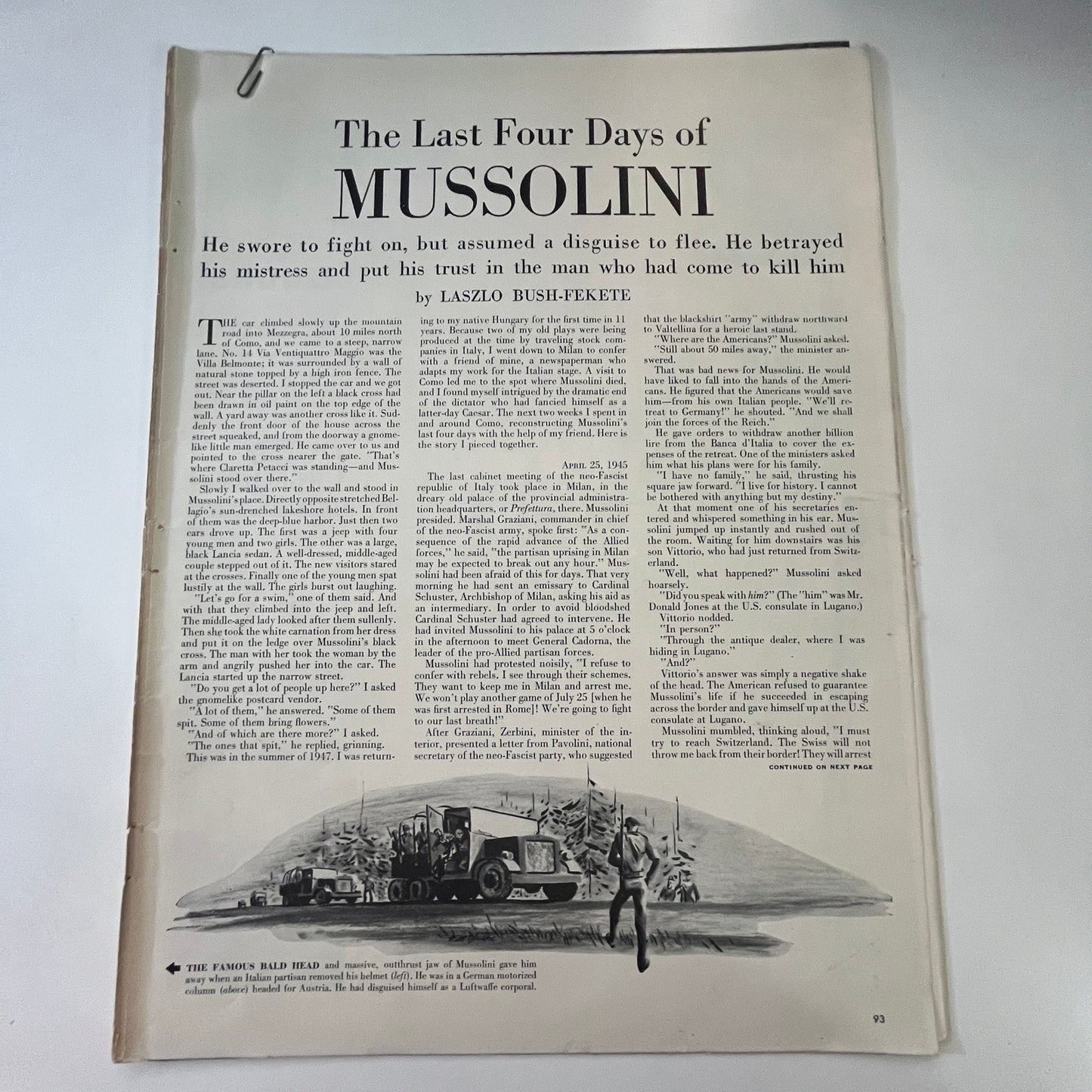 The Last 4 Days of Mussolini Laszlo Bush-Fekete 7 Pages 1940s WWII Article V29-5