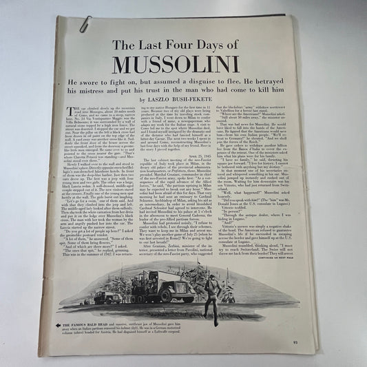 The Last 4 Days of Mussolini Laszlo Bush-Fekete 7 Pages 1940s WWII Article V29-5