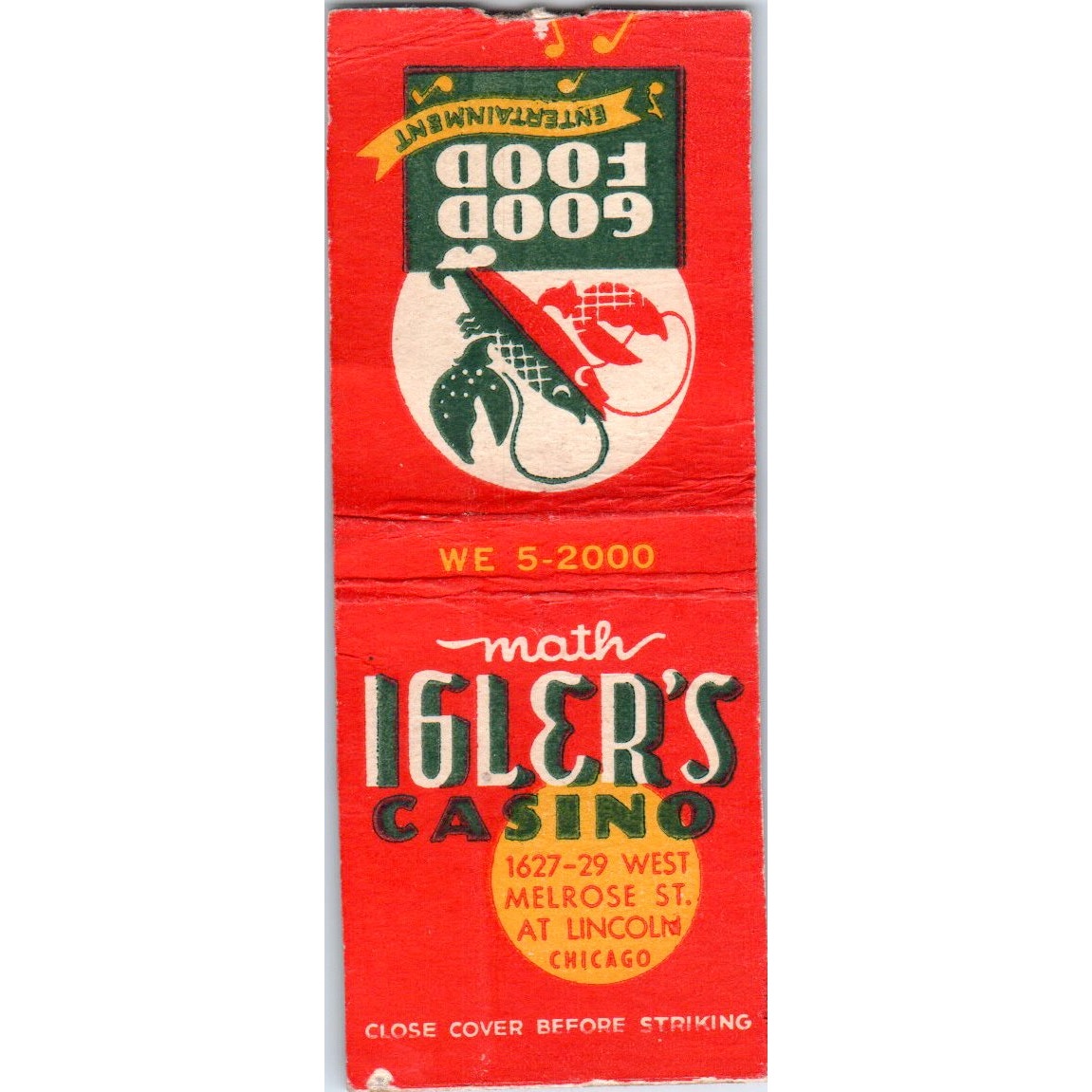 Math Igler's Casino Chicago Vintage Matchbook Cover SD2-Y5