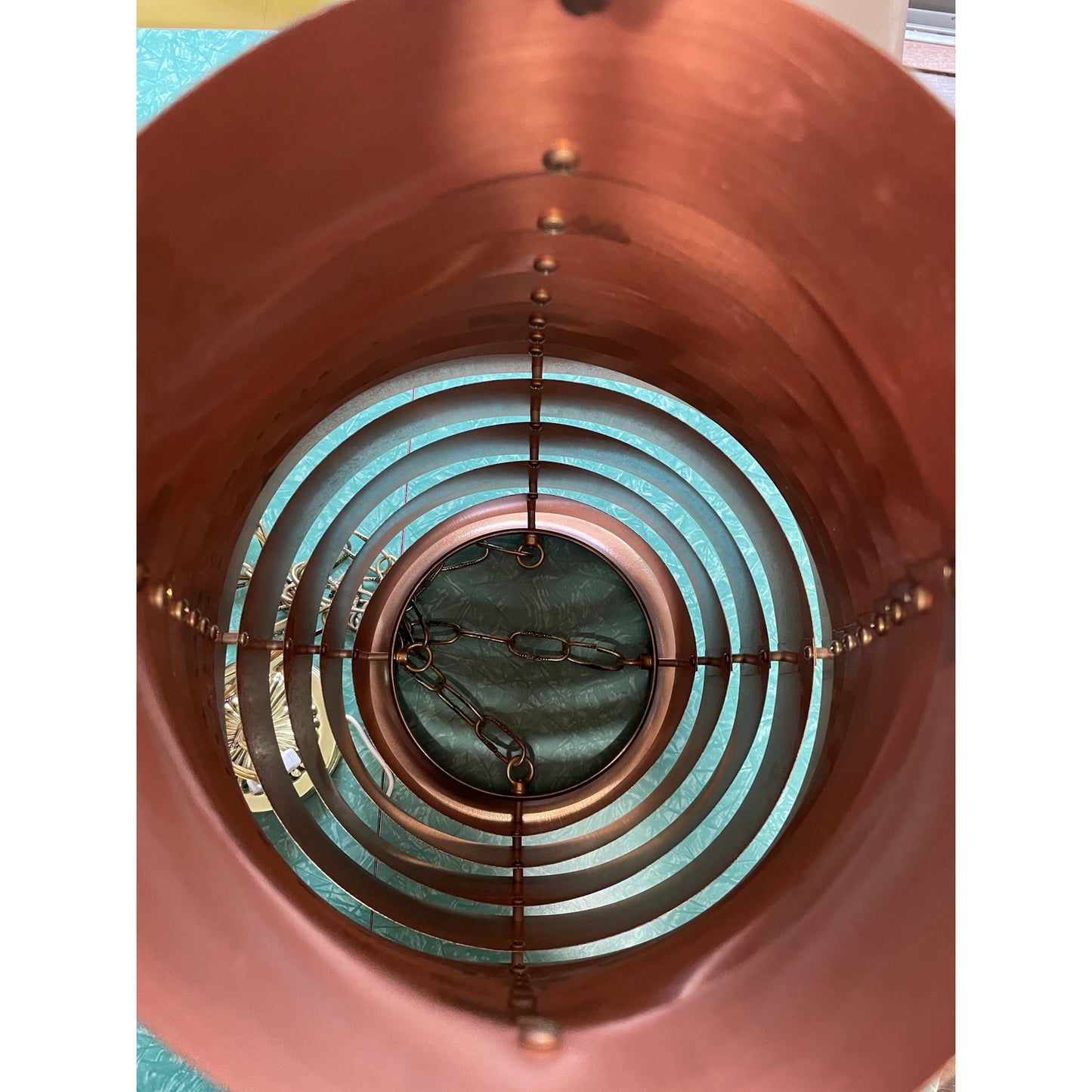 Original Frank Stone Art Hanging Light Fixture Copper Brutalist MCM Signed 21"