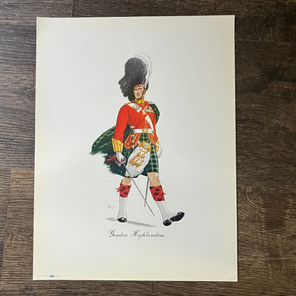 Gordon Highlanders Scottish Military Uniform Lithograph Vtg Art Print 10x13 V5