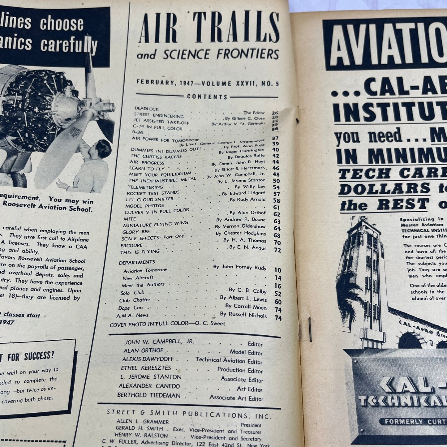 1947 Feb Air Trails & Science Frontiers Magazine Stress Engineering Aviation TK3