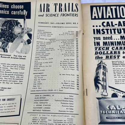 1947 Feb Air Trails & Science Frontiers Magazine Stress Engineering Aviation TK3