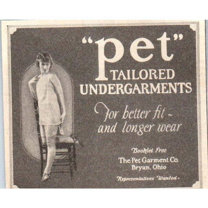 Pet Tailored Undergarments Bryan Ohio 1924 Magazine Ad AF7-SS4