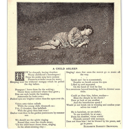 A Child Asleep - Elizabeth Barrett Browning 1884 Poem AG3-1
