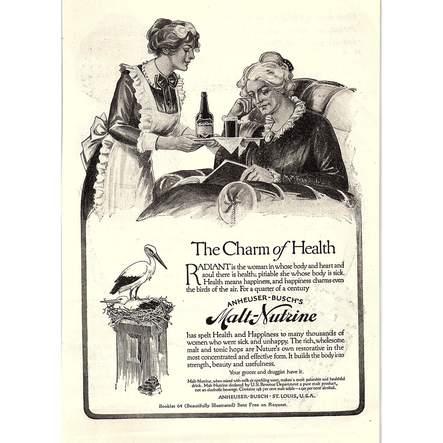 Velvet Tobacco, Anheuser-Busch Malt-Nutrine Double Sided 1914 Original Ad AF3-2