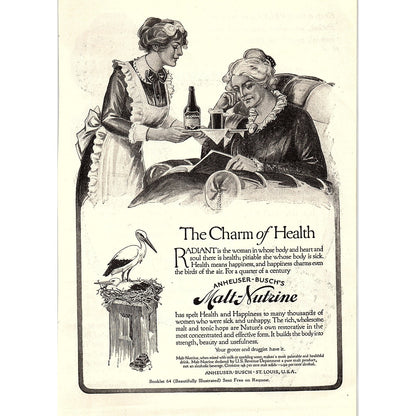 Velvet Tobacco, Anheuser-Busch Malt-Nutrine Double Sided 1914 Original Ad AF3-2