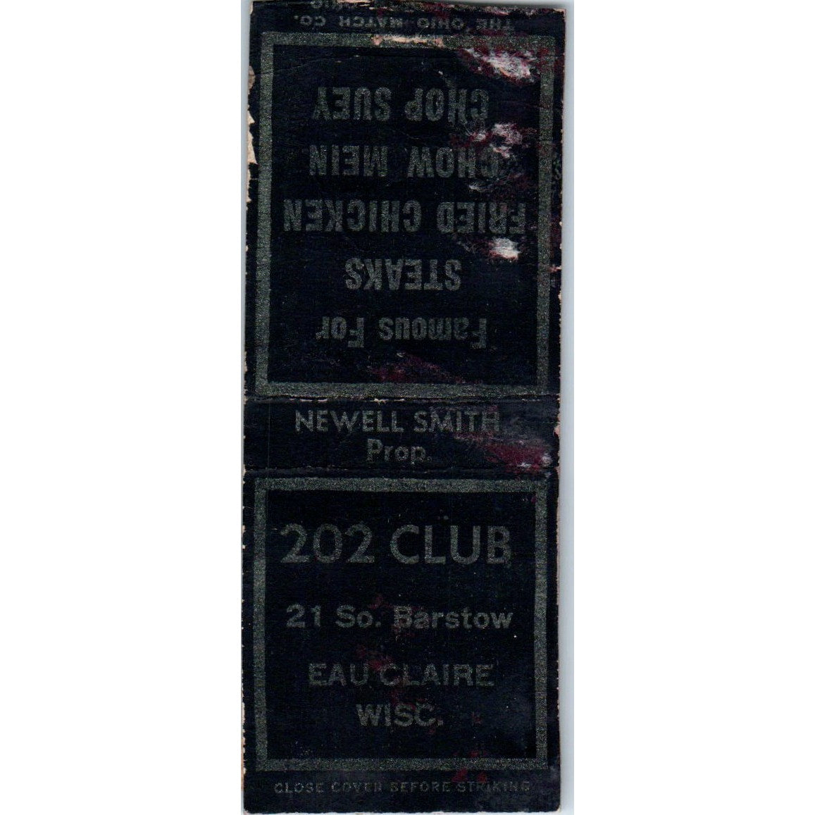 202 Club Eau Claire Wisconsin Vintage Matchbook Cover SD4-Y11
