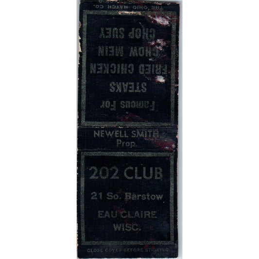 202 Club Eau Claire Wisconsin Vintage Matchbook Cover SD4-Y11