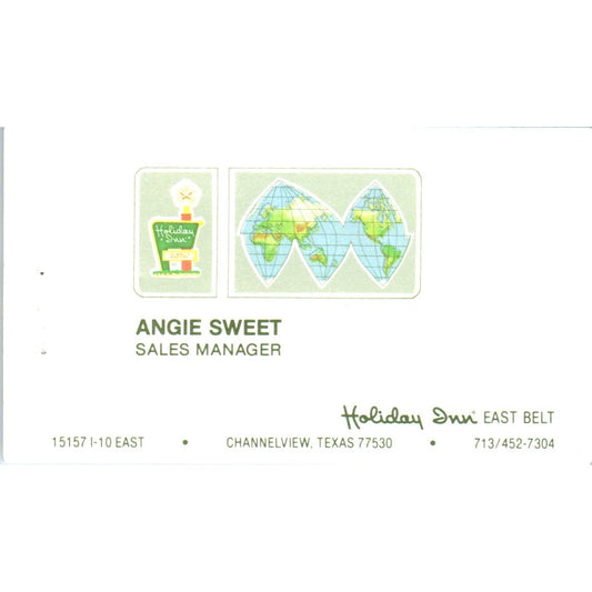 Angie Sweet Holiday Inn East Belt Channelview TX Vintage Business Card SE3-B1