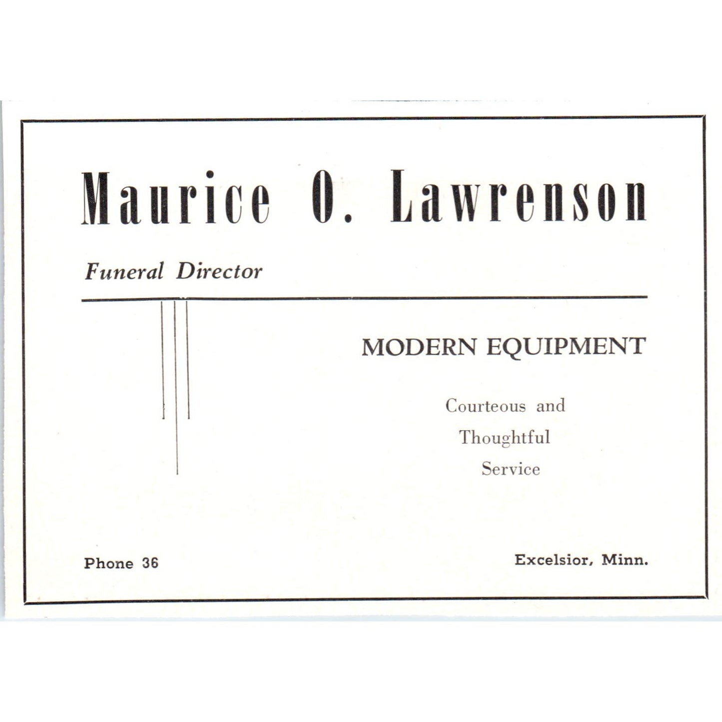 Maurice O. Lawrenson Funeral Director Excelsior MN 1940 Magazine Ad AF1-OM