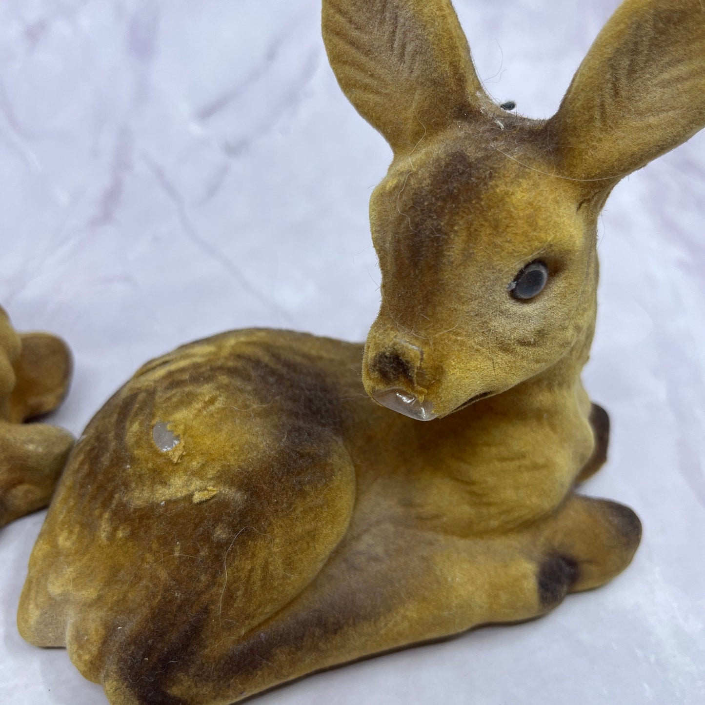 Vintage Felt Velvet Celluloid Toy Flocked Deer 5 x 5 Set of 2 TC5