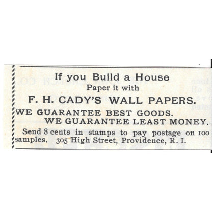 F.W. Cady's Wall Papers 305 High Street Providence RI 1892 Ad AG2-S21