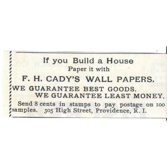 F.W. Cady's Wall Papers 305 High Street Providence RI 1892 Ad AG2-S21
