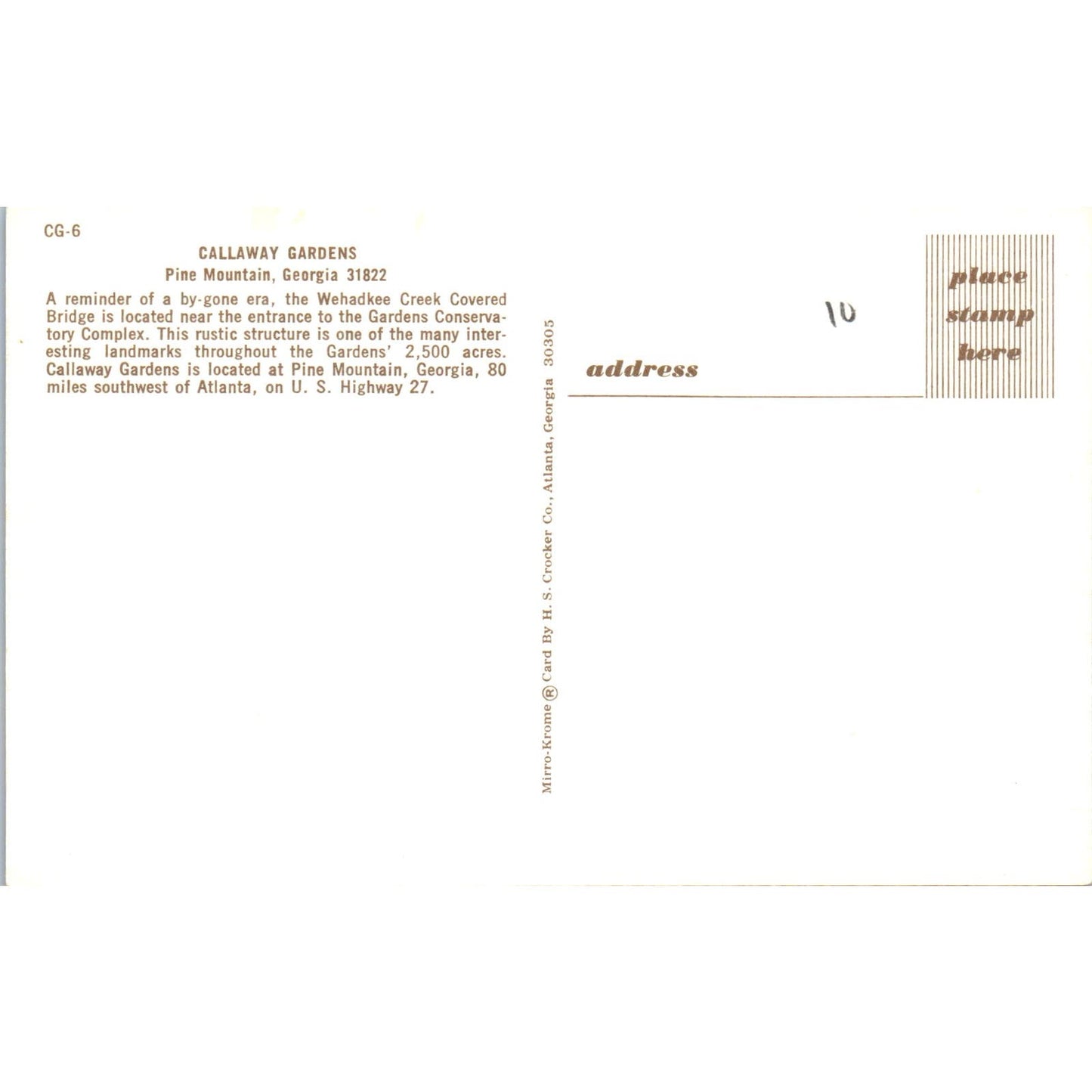 Callaway Gardens Pine Mountains Georgia Vintage Covered Bridge Postcard PC12