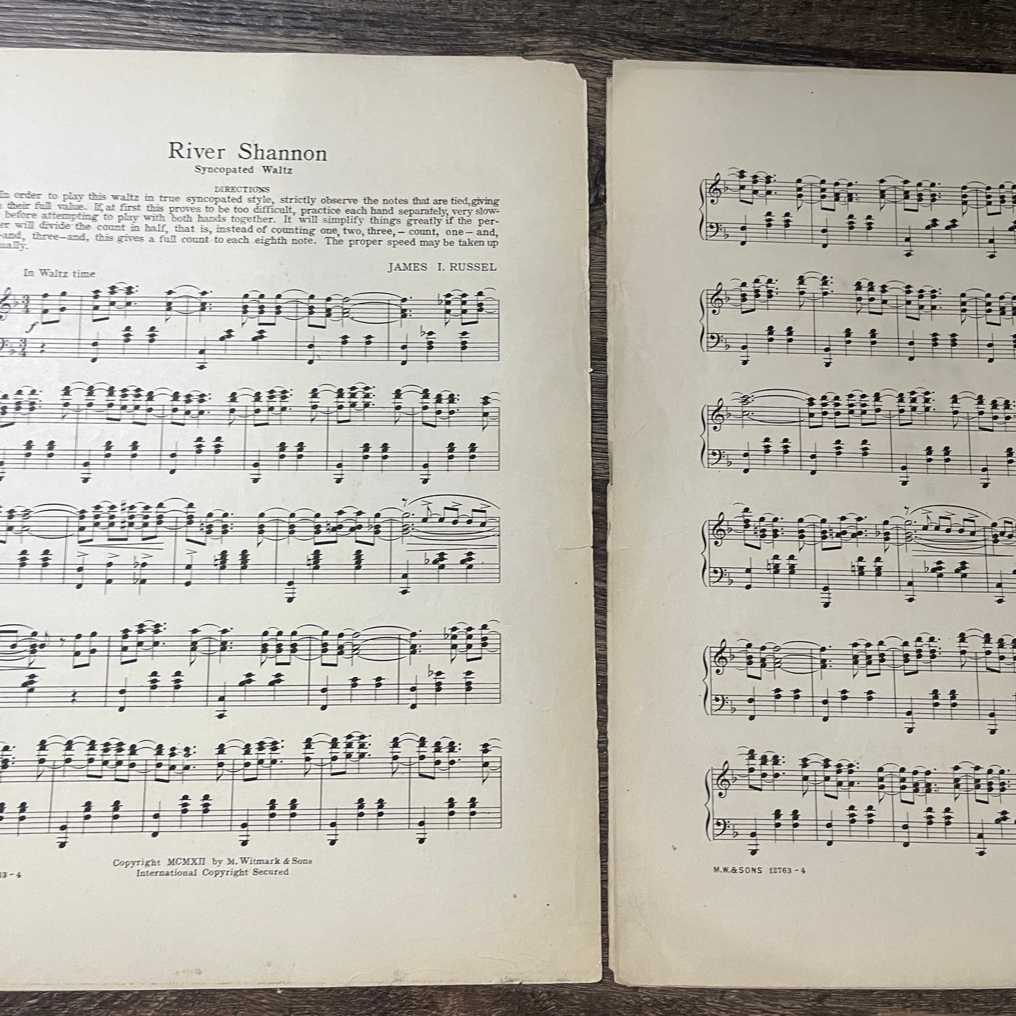 River Shannon Syncopated Waltz James I. Russell 1912 Sheet Music V13
