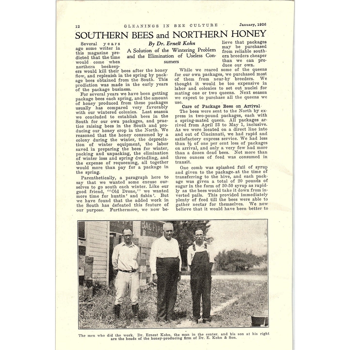 Southern Bees and Northern Honey Dr. Ernest Kohn 2 Page Article 1926 AG3-9