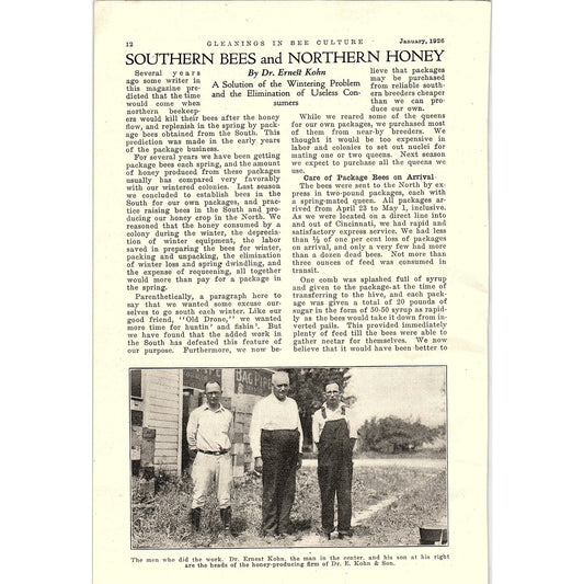 Southern Bees and Northern Honey Dr. Ernest Kohn 2 Page Article 1926 AG3-9