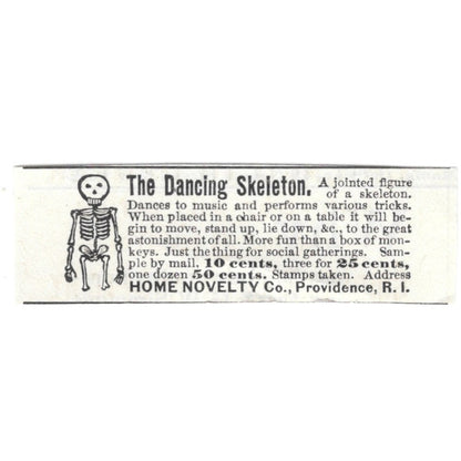 The Dancing Skeleton Home Novelty Co Providence RI 1892 Ad AG2-S25