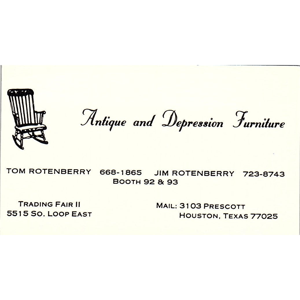 Tom & Jim Rotenberry Antique Depression Furniture Houston Business Card SE3-B16
