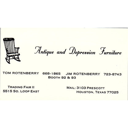 Tom & Jim Rotenberry Antique Depression Furniture Houston Business Card SE3-B16