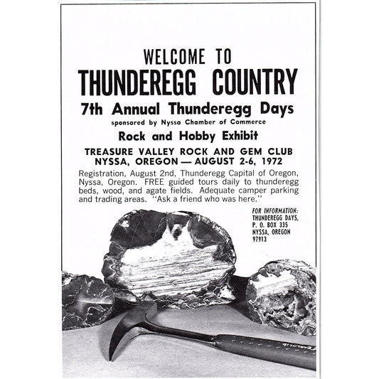 Treasure Valley Rock and Gem Club Thunderegg Days Nyssa Oregon 1972 Ad AF8-2