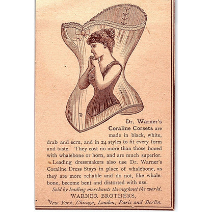 Dr Warner's Coraline Corsets Lingerie Warner Brothers 1892 Ad AG2-M10